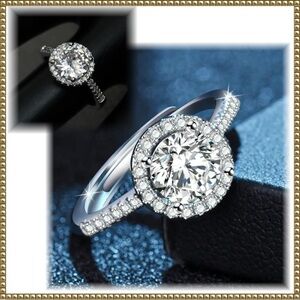 HP Sterling Silver 925 Cubic Zirconia Halo Adjustable Ring